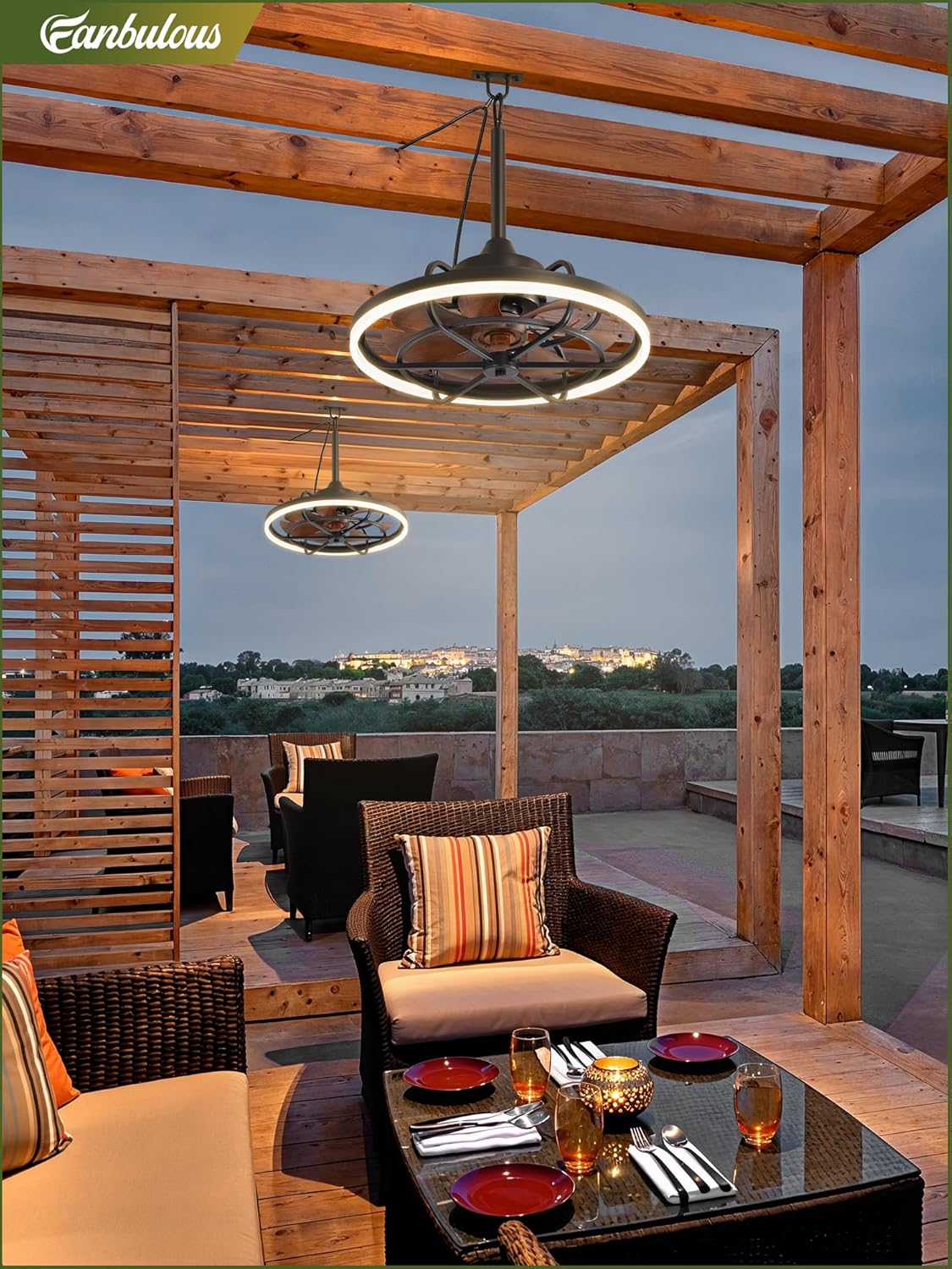 Fanbulous Outdoor Ceiling Fans with Light for Patios, 20' Weatherproof Plug in Ceiling Fan, Gazebo Fan Remote&APP Control, 3CCT Dimmable,Caged Ceiling Fan with Hanging Hook for Porch, Pergola,Canopy