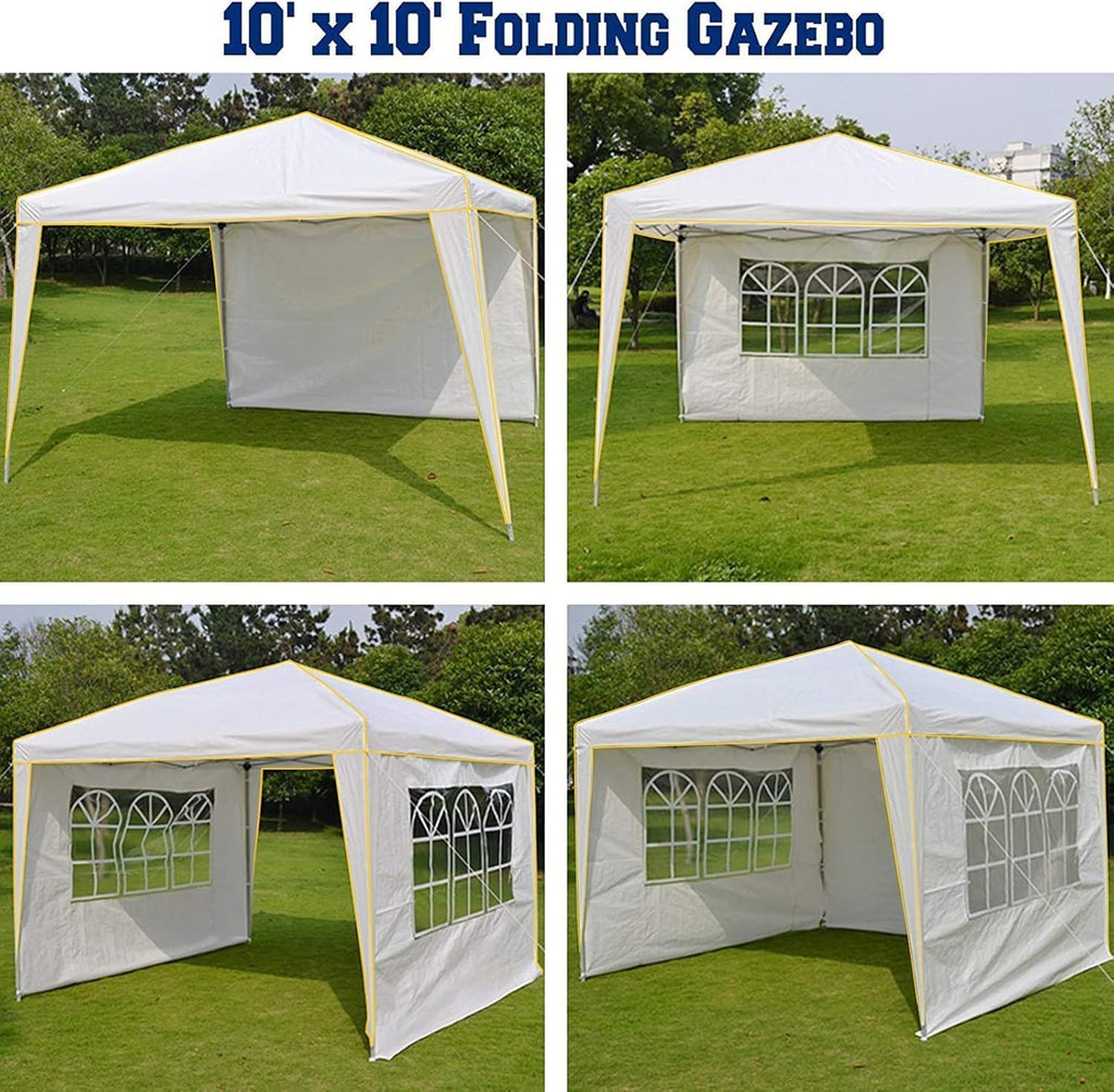 COBIZI 10x10 Pop up Canopy, Canopy Tent 10x10 Gazebos, Ez up Canopy for Parties Outdoor Camping Party Event Shelter Sun Shade with 4 Sidewalls & Carry Bag 4 Stakes & Ropes & Sandbags, White
