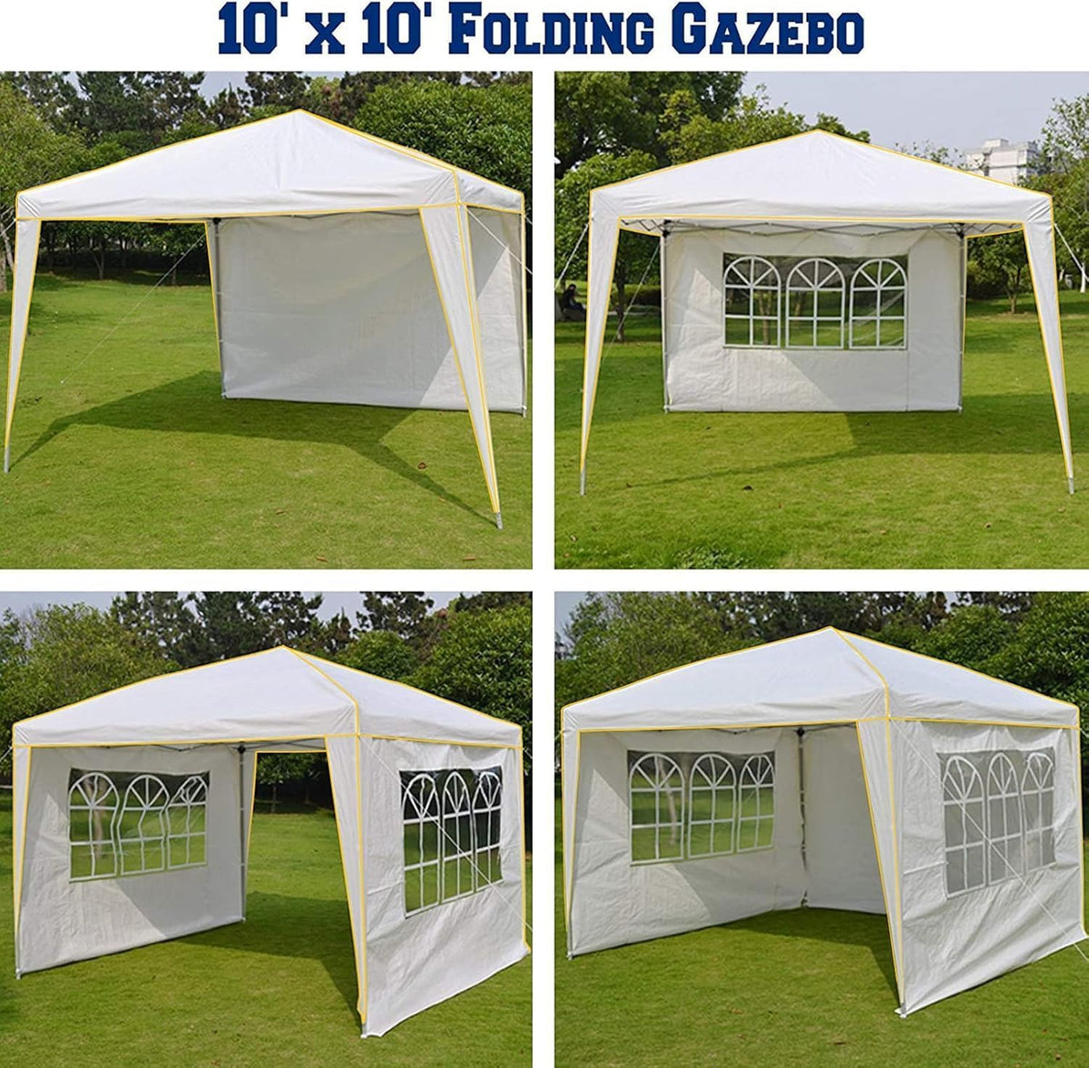 COBIZI 10x10 Pop up Canopy, Canopy Tent 10x10 Gazebos, Ez up Canopy for Parties Outdoor Camping Party Event Shelter Sun Shade with 4 Sidewalls & Carry Bag 4 Stakes & Ropes & Sandbags, White