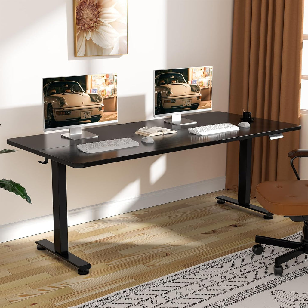 Veken 63 Inch Electric Standing Desk, Adjustable Height Office Desk with Wood Desktop, Computer Table for Home Work, Study and Gaming, Small Spaces, Modern Furniture, Black