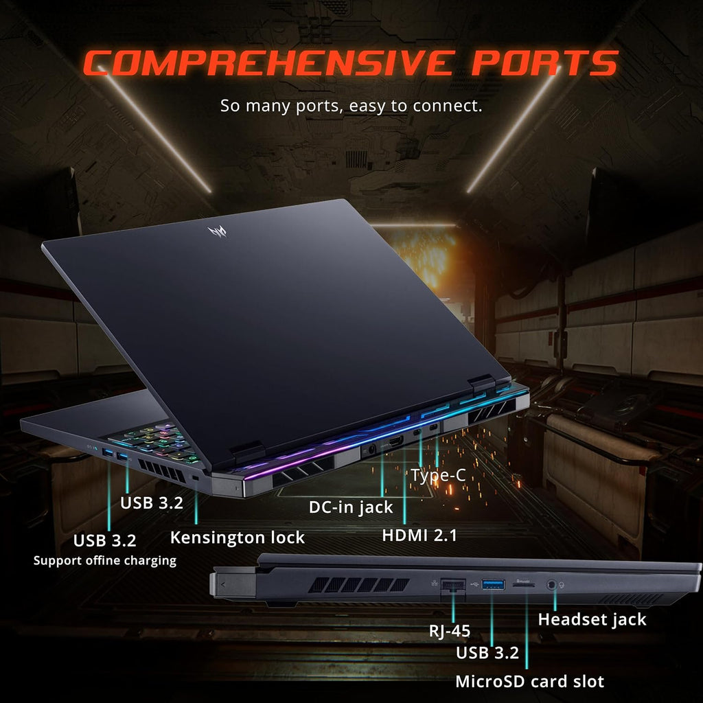 acer Predator 16 AI 16' WQXGA Gaming Laptop, Intel Core Ultra 9-275HX, Geforce RTX 5090, 64GB RAM, 3TB Storage(2TB SSD+1TB Docking Station Set), Per-Key RGB Keyboard, Wi-Fi 7, Win 11, Black