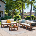 Greesum 6 Pieces Small Patio Sofa, Acacia Wood Frame, Padded Patio Conversation and Chairs Set for Garden, Backyard, Poolside, Beige