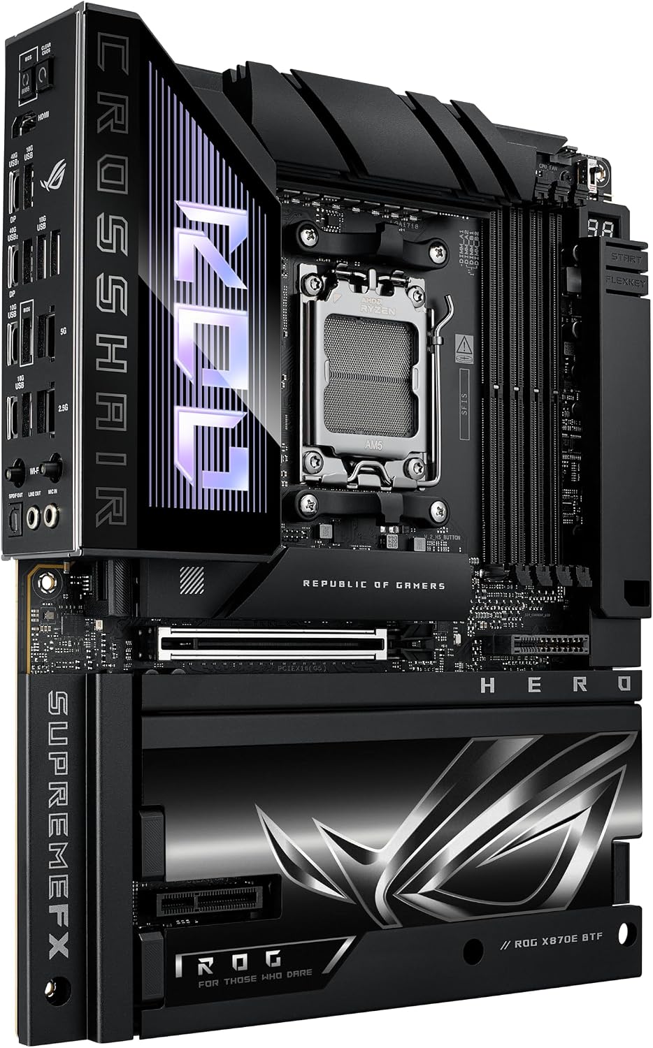 ROG Crosshair X870E Hero BTF AMD ATX Board with Hidden-Connector Design & high-Power GPU Slot for Clean Cable Management, 18+2+2 Power, DDR5, WiFi 7, 5X M.2, PCIe 5.0, USB4, Advanced AI PC Ready