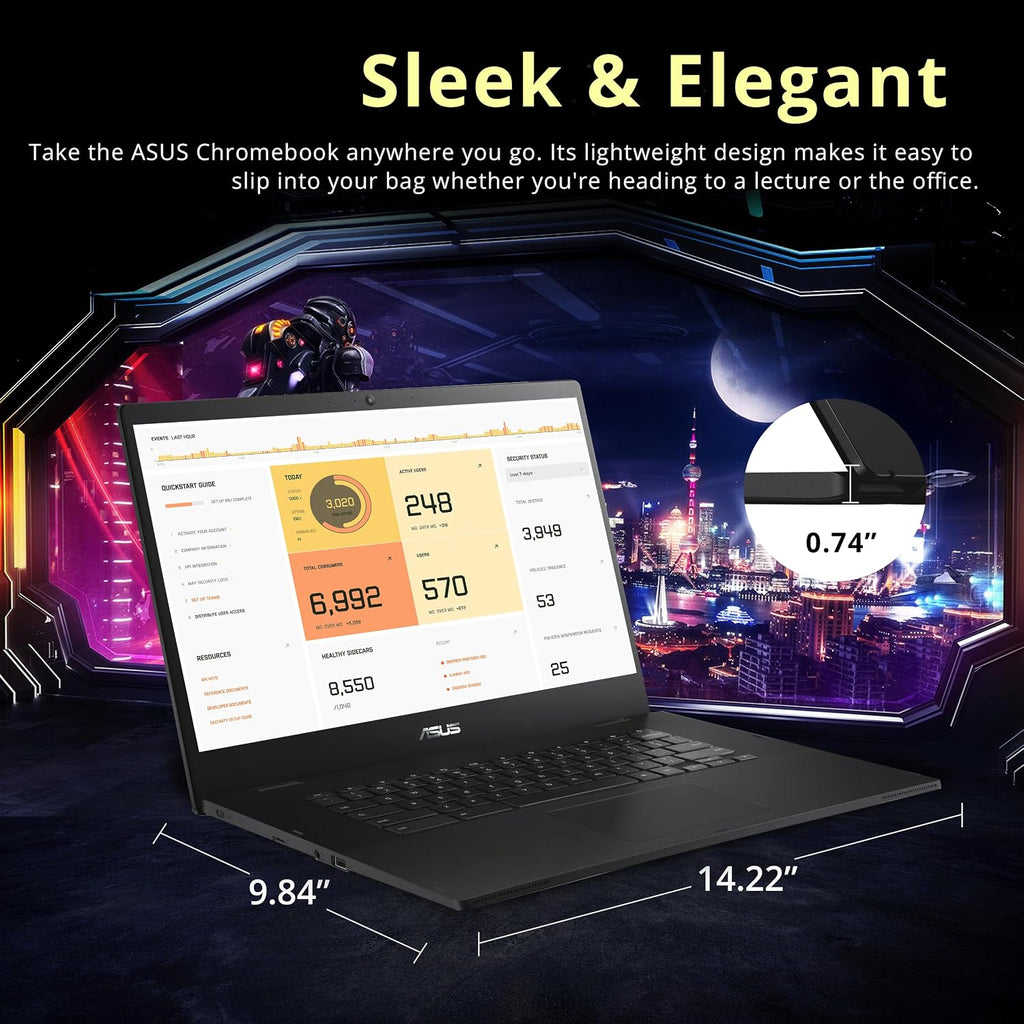 ASUS Chromebook CX1 15.6' FHD Laptop, Intel Celeron N3350 Processor, 4GB RAM, 64GB eMMC Flash Memory, Intel HD Graphics, 720P Webcam, Stereo Speakers, Chrome OS, Black (Renewed)