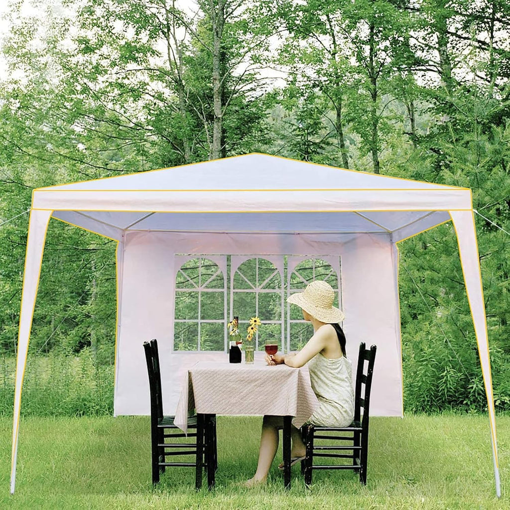 COBIZI 10x10 Pop up Canopy, Canopy Tent 10x10 Gazebos, Ez up Canopy for Parties Outdoor Camping Party Event Shelter Sun Shade with 4 Sidewalls & Carry Bag 4 Stakes & Ropes & Sandbags, White