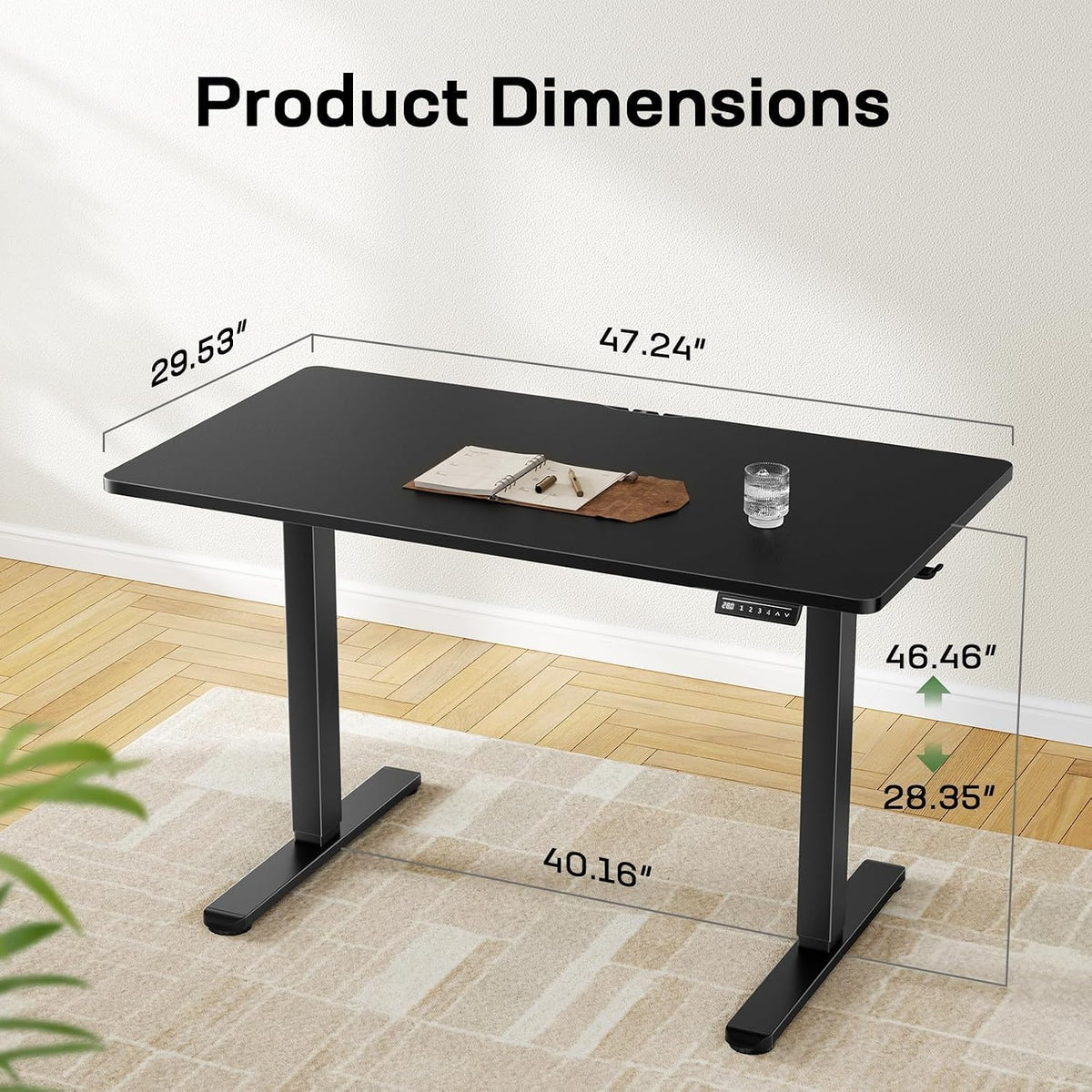 Electric Standing Desk Adjustable Height, 48 x 30 inch Standing Desk with Deeper Tabletop & 4 Memory Presets, One Piece Standing Desk for Home Office & Computer Workstation, Black Wooden,2 Packages