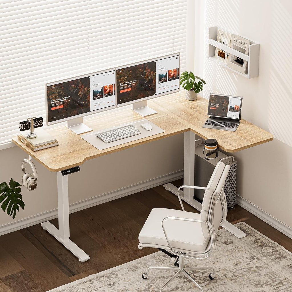 Acrolix 51' Reversiable L-Shaped Electric Standing Desk Adjustable Height Gaming Stand Up Corner Desk Sit Stand Home Office Computer Desk with Splice Board, Light Rustic Brown Top
