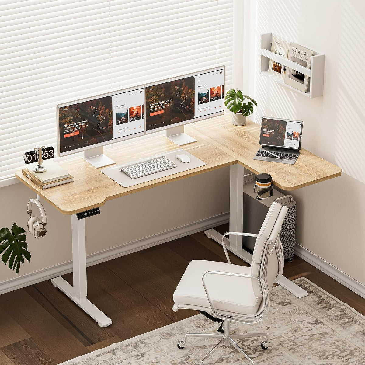 Acrolix 51' Reversiable L-Shaped Electric Standing Desk Adjustable Height Gaming Stand Up Corner Desk Sit Stand Home Office Computer Desk with Splice Board, Light Rustic Brown Top