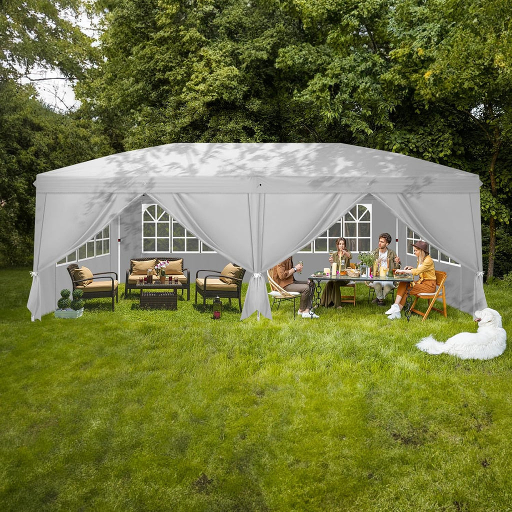 VINGLI 10x20 Pop Up Canopy Tent with Sidewalls, Outdoor Gazebo Canopy Tent, Patio Event Tents Outdoor Event Shelter for Parties (White)