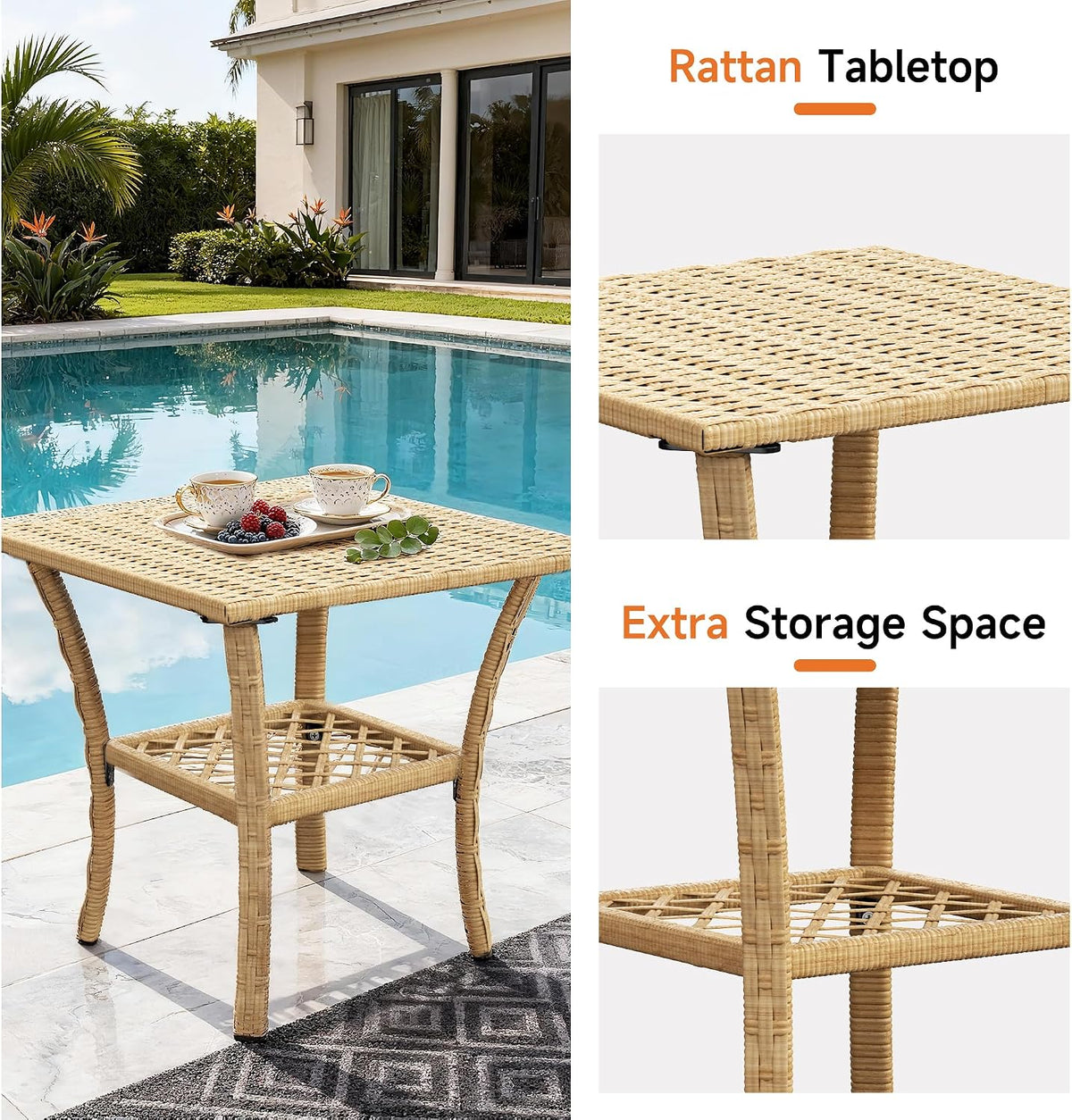 DECMICO Outdoor Rocking Chair, 3 Pieces Wicker Rocking Bistro Set with Rattan Table, Rattan Rocking Chairs with Washable Cushions, Outdoor Wicker Chair for Garden Backyard Porch Poolside