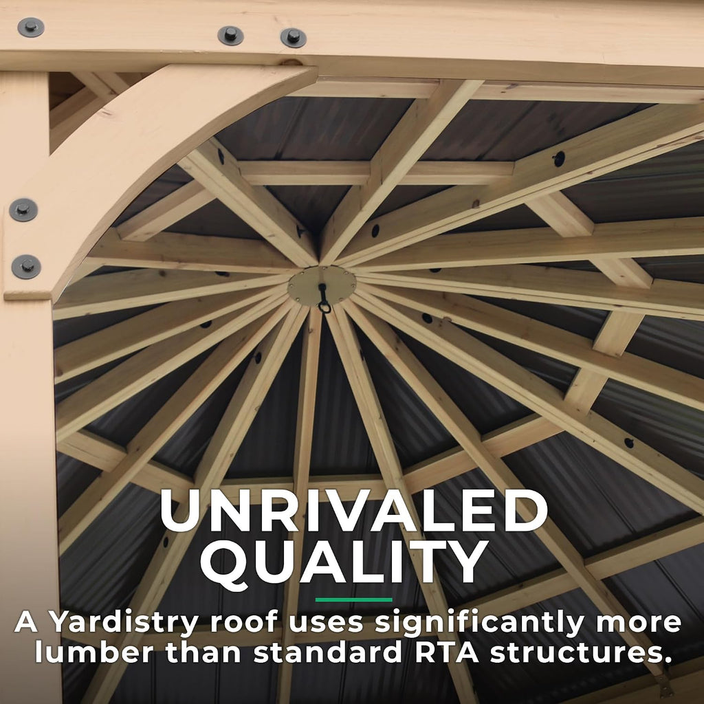 Yardistry 12' Meridian Octagon Cedar Gazebo with Aluminum Roof for Patios, Decks, Garden, Backyard, Durable