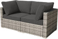 Weaxty 2 Pieces Patio Furniture Sets Corner Seats, Wicker Outdoor Sectional Sofa with Thicken Cushion, Patio Conversation Couch Set for Porch, Balcony,Yard, Poolside, Black