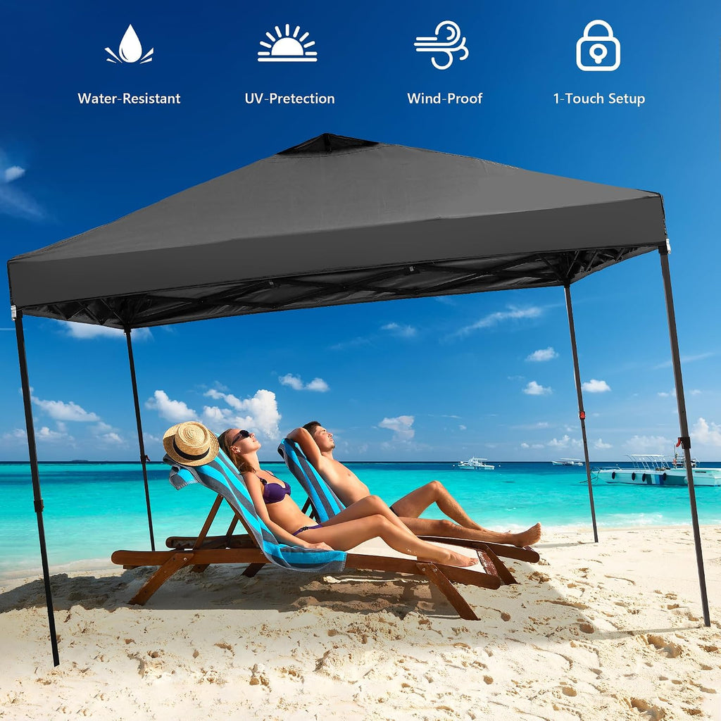 GDY 12x12 Pop Up Canopy Tent with 4 Sidewalls, Easy Set up with One Push Lift Gazebo with Wheel Bag and4 Sandbags,Carpas for Events, Parties,Camping, Black.