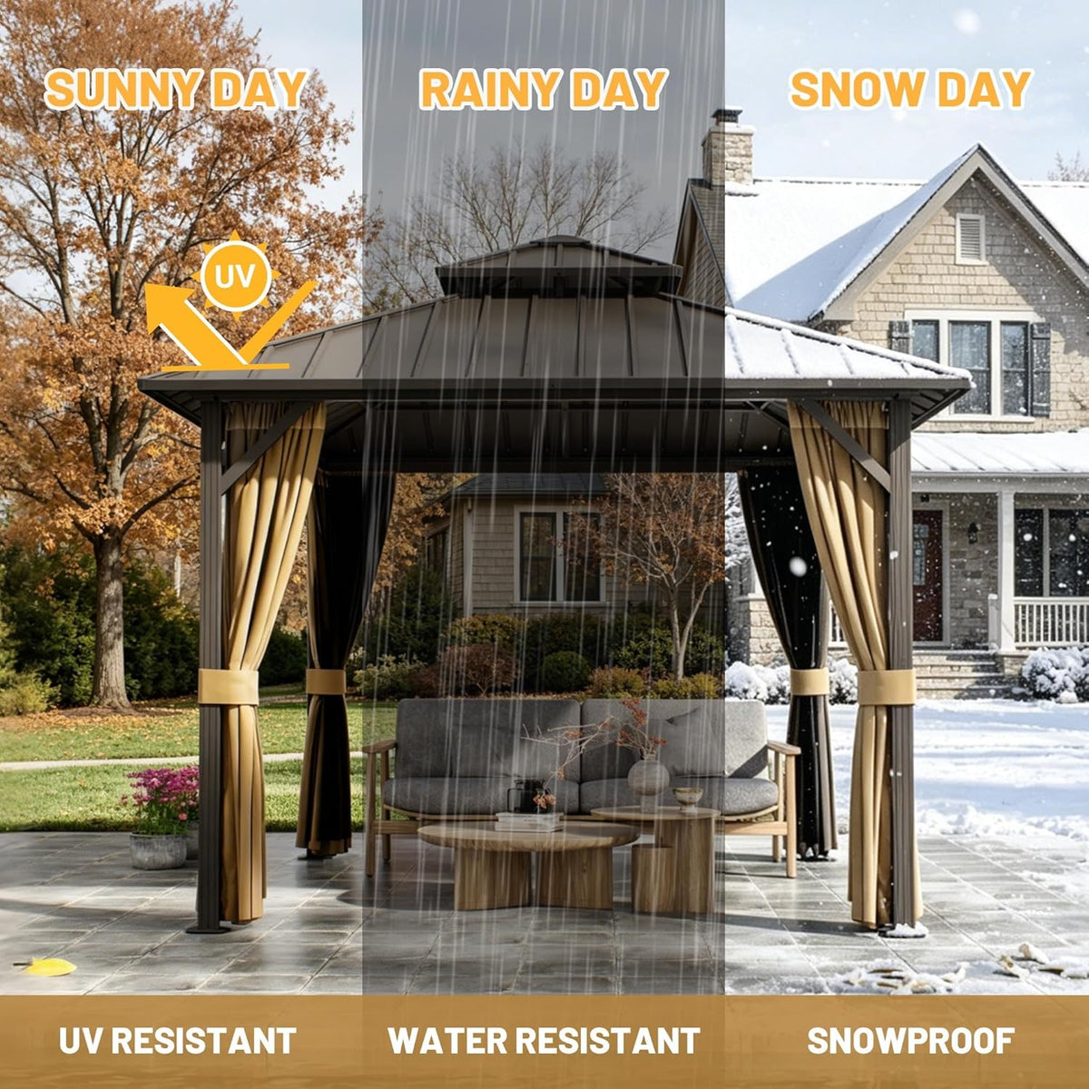 10 'x 14' Hardtop Gazebo, Outdoor Aluminum Patio Gazebo Double Roof Galvanized Steel Canopy with Netting and Curtains for Garden, Patio, Backyard, Deck and Lawns
