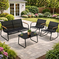Kozyard 4-Piece Outdoor Patio Furniture Set with Textilene Chairs, Metal Conversation Set, Tempered Glass Coffee Table, Powder-Coated Steel Frame for Garden, Poolside, Backyard Black