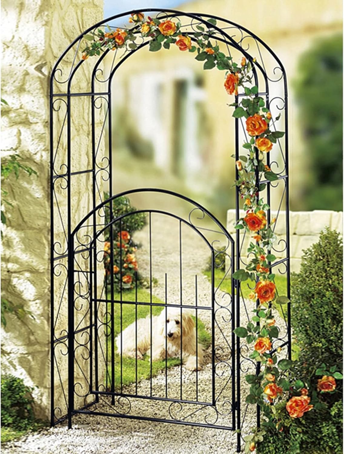 Garden Arch Made of Metal,Rose Arches,Weatherproof Pergola of The Garden Pavilion with Door,Trellis Trellis Arch,Suitable for All Types of Climbing Plants,Celebratory Decoration,115 * 43 * 215 Cm