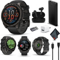 Garmin Fenix 8 47MM AMOLED Sapphire Premium Multisport GPS Smartwatch Carbon Gray DLC Titanium with Black Gray Silicone Band, Built-in LED Flashlight, Fitness & Health Smart Watch Bundle for Men