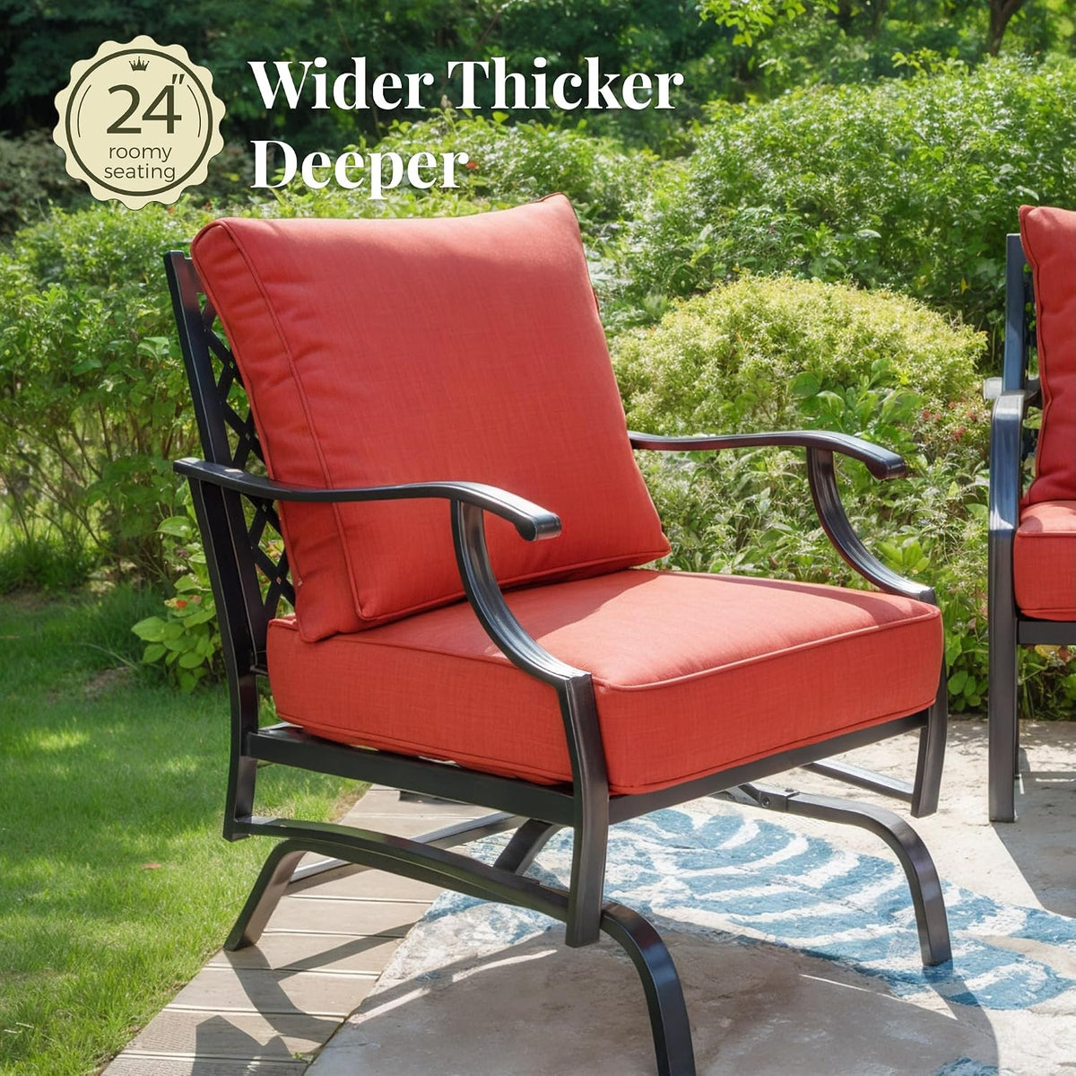 MIXPATIO Patio Furniture Set with Fire Pit Table, 5 Pcs Metal Outdoor Conversation Set, 4 Rocking Chairs with 5.75' Extra Thick Cushion and 28' Fire Pit Table for Backyard Deck, Red