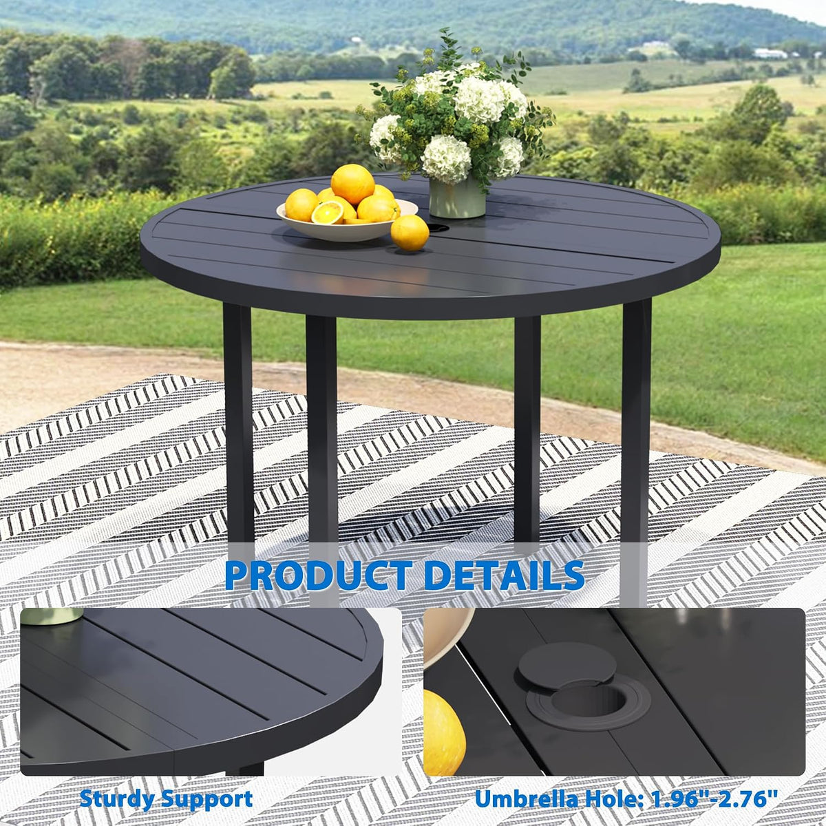 5-Piece Patio Furniture Set, Patio Table and Chairs Set of 4, Black Round Patio Table and Grey Chairs, Patio Furniture Set for Garden, Yard, Patio