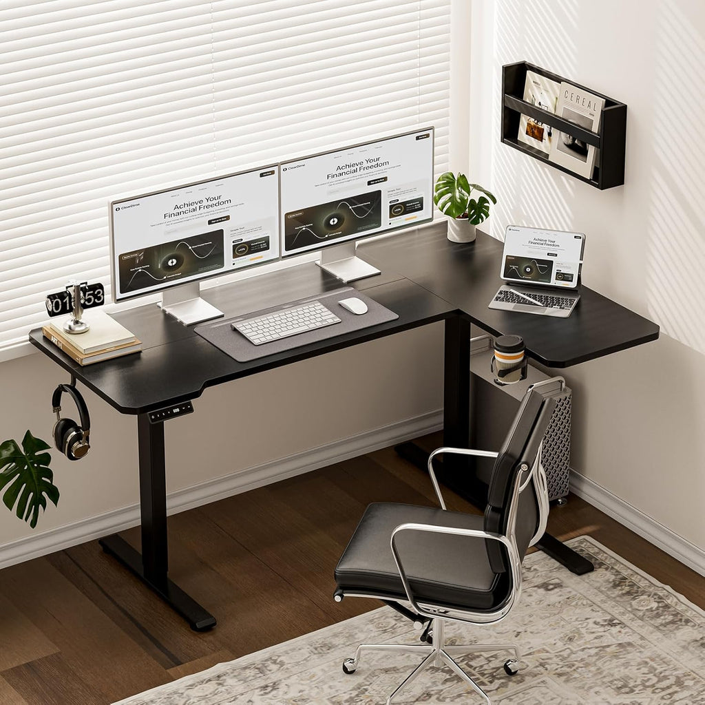 Acrolix 51' Reversiable L-Shaped Electric Standing Desk Adjustable Height Gaming Stand Up Corner Desk Sit Stand Home Office Computer Desk with Splice Board,Black Top