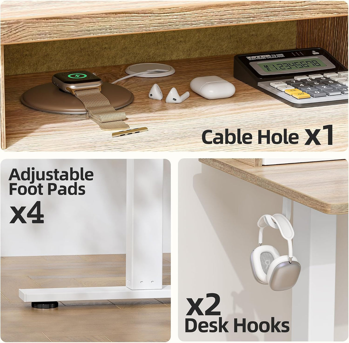 TIQLAB Standing Desk with Two Drawers, Stand Up Standing Desk Adjustable Height, Electric Sit Stand Table with Storage Shelf and Splice Board, 63 * 24 inch, Maple