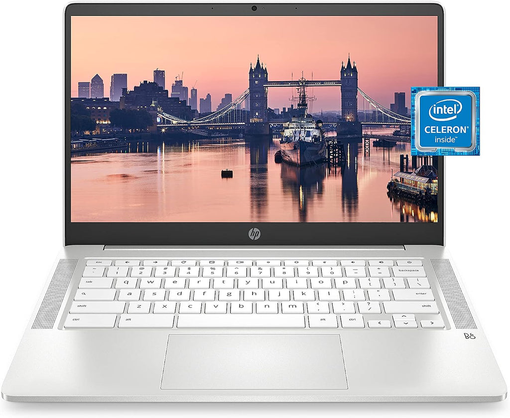 HP Chromebook 14 Laptop, Intel Celeron N4000 Processor, 4 GB RAM, 32 GB eMMC, 14' HD Display, Chrome, Lightweight Computer with Webcam and Dual Mics, Home, School, Music, Movies (14a-na0021nr, 2021)