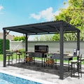 EBE 6'x12' Hardtop Grill Gazebo, Outdoor BBQ Gazebo with Side Shelves, Grill Pergola Canopy with Bottle Opener & Hooks, Metal Gazebo for Patio, Backyard, Deck