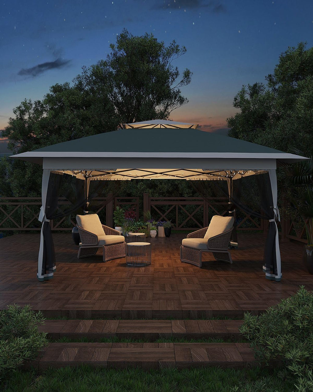 Canopy Tent 13x13, Pop Up Gazebo Tent Easy Setupwith 4 Sand Bags for Backyard Garden Patio, Mosquito Netting & Height Adjustable - Dark Green