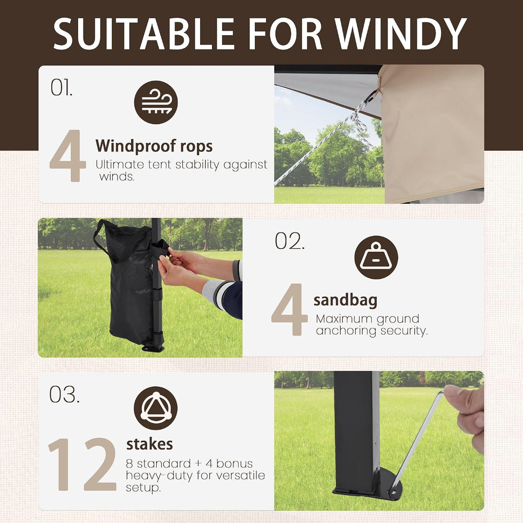 Bezseller 13x13 Pop Up Gazebo with Mosquito Netting – Easy 1-Person Setup, Water-Resistant Backyard Canopy for Family Patio & Garden Use,Khaki