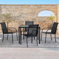 5 Pieces Patio Dining Set for 4, Black Patio Stackable Chairs and Black Square Table Set of 4, Outdoor Furniture Set with Sling Support for Outside, Garden