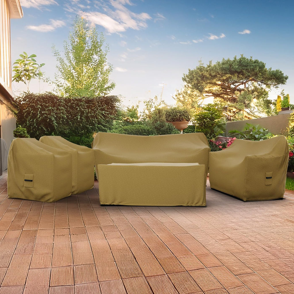 Covers & All Patio Furniture Cover Set, 5 Piece Outdoor Furniture Covers, Water-Repellent UV & Weather-Resistant Covers for Sofa, Loveseat, Chairs & Coffee Table with Elastic & Padded Handles