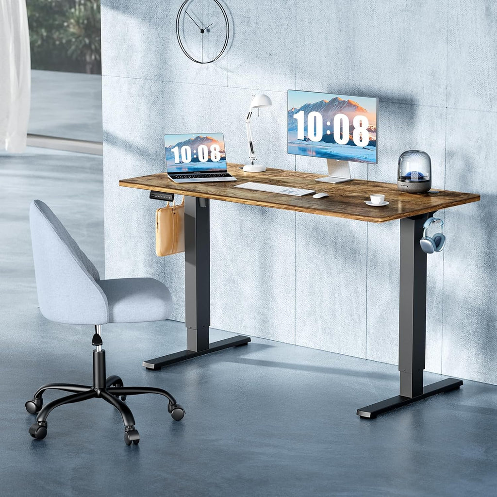 NEWBULIG 63 Inch Electric Height Adjustable Standing Computer Desk Sit Stand Up Table Lift Workstation for Home Office Writing Gaming