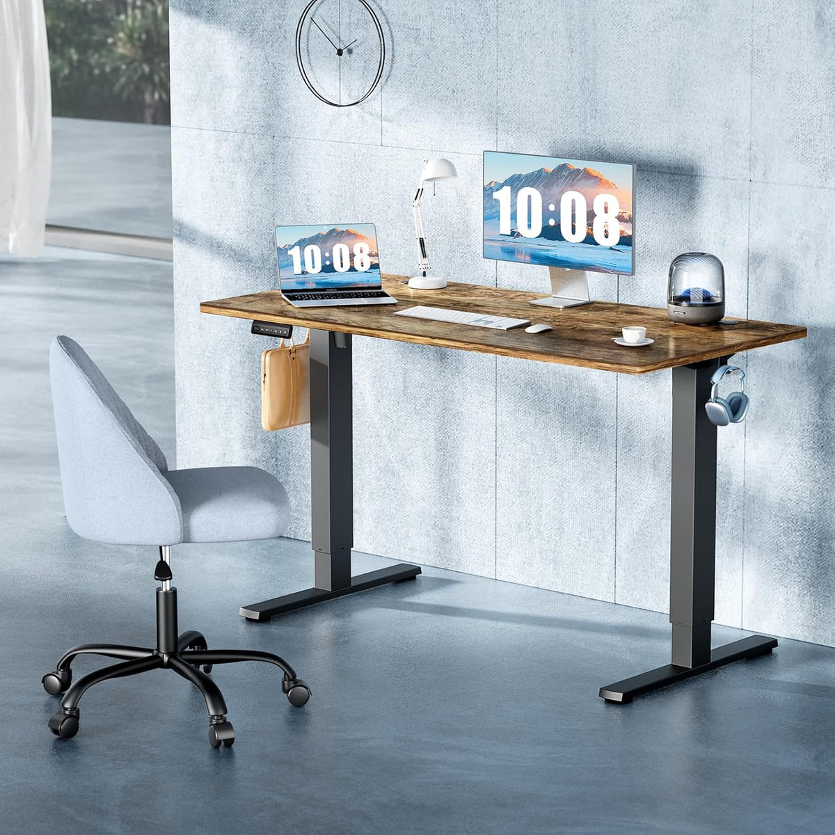 NEWBULIG 63 Inch Electric Height Adjustable Standing Computer Desk Sit Stand Up Table Lift Workstation for Home Office Writing Gaming