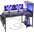 TIQLAB Gaming Desk 47 inch with Power Outlet and LED Light, Computer Desk with Reversible Shelves and Storage Drawer, Small PC Desk for Home Office Table with Bag, Carbon Fiber Black