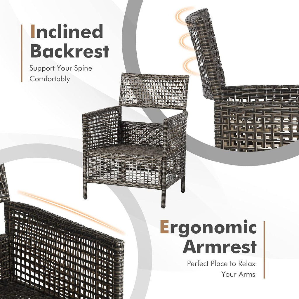 HAPPYGRILL 3 Pieces PE Wicker Bistro Set with Cushions, Patio Furniture Sofa Set with Side Table, Outdoor Conversation Set for Garden Poolside and Backyard