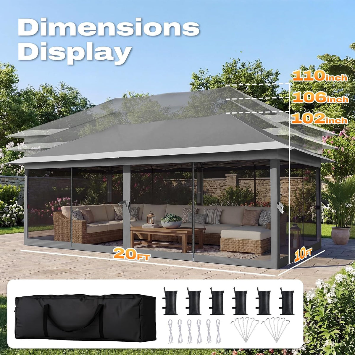 Quictent 10'x20' Pop up Gazebo Canopy Tent, One Person Set up Portable Instant Folding Shelter, Outdoor Canopy Tent with Extra Shade for Backyard, Patio, Party