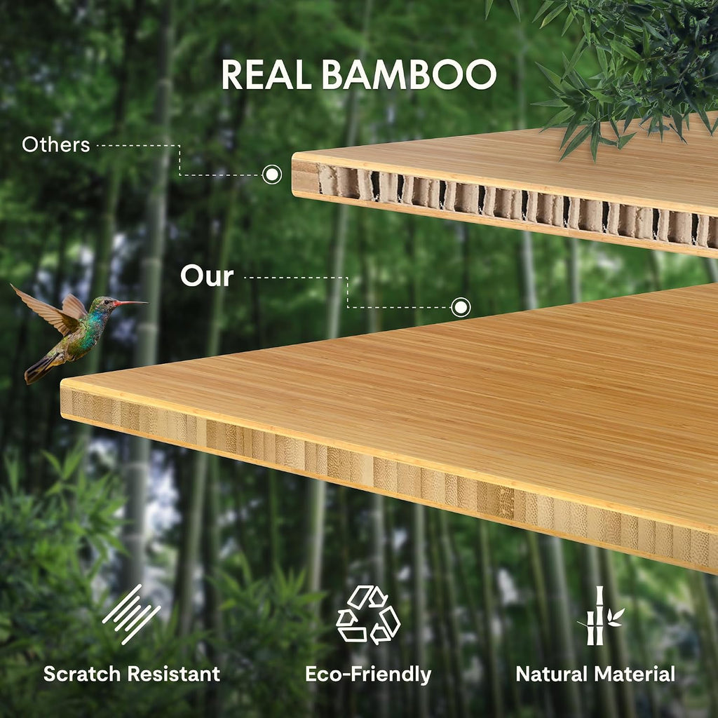 FLEXISPOT EN2 Bamboo Standing Desk with Clamp Power Strip, 48 x 24'' Electric Stand Up Height Adjustable Desk with Cable Management (Black Frame + 48' Bamboo Top, 2 Packages)