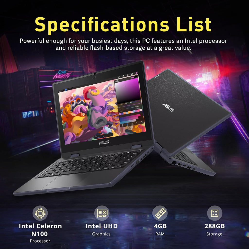 ASUS 11.6' HD Touchscreen 2-in-1 Laptop for Students, Intel Celeron N100, UHD Graphics, 4GB RAM, 288GB Storage(128GB SSD＋160GB Docking Station Set), Webcam, Wi-Fi 6, Windows 11 Pro, Mineral Gray