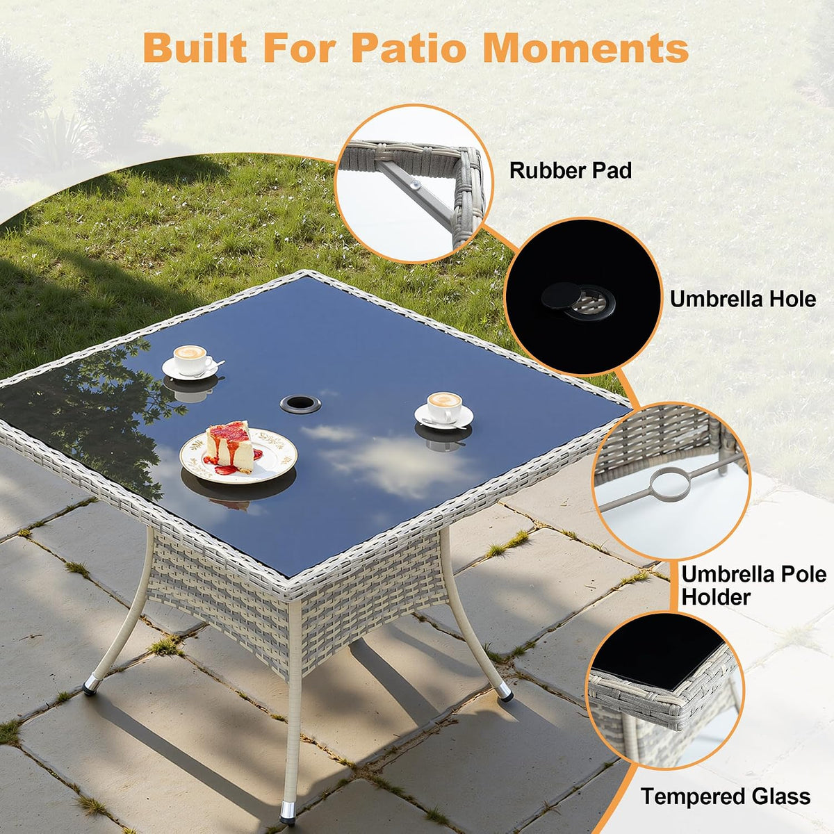 15-Piece Patio Dining Set, Patio Furniture Set with Square Tempered Glass Table & 12 Wicker Chairs, Expandable Design for Larger Groups, Outdoor Furniture for Backyard, Deck, Garden, Grey