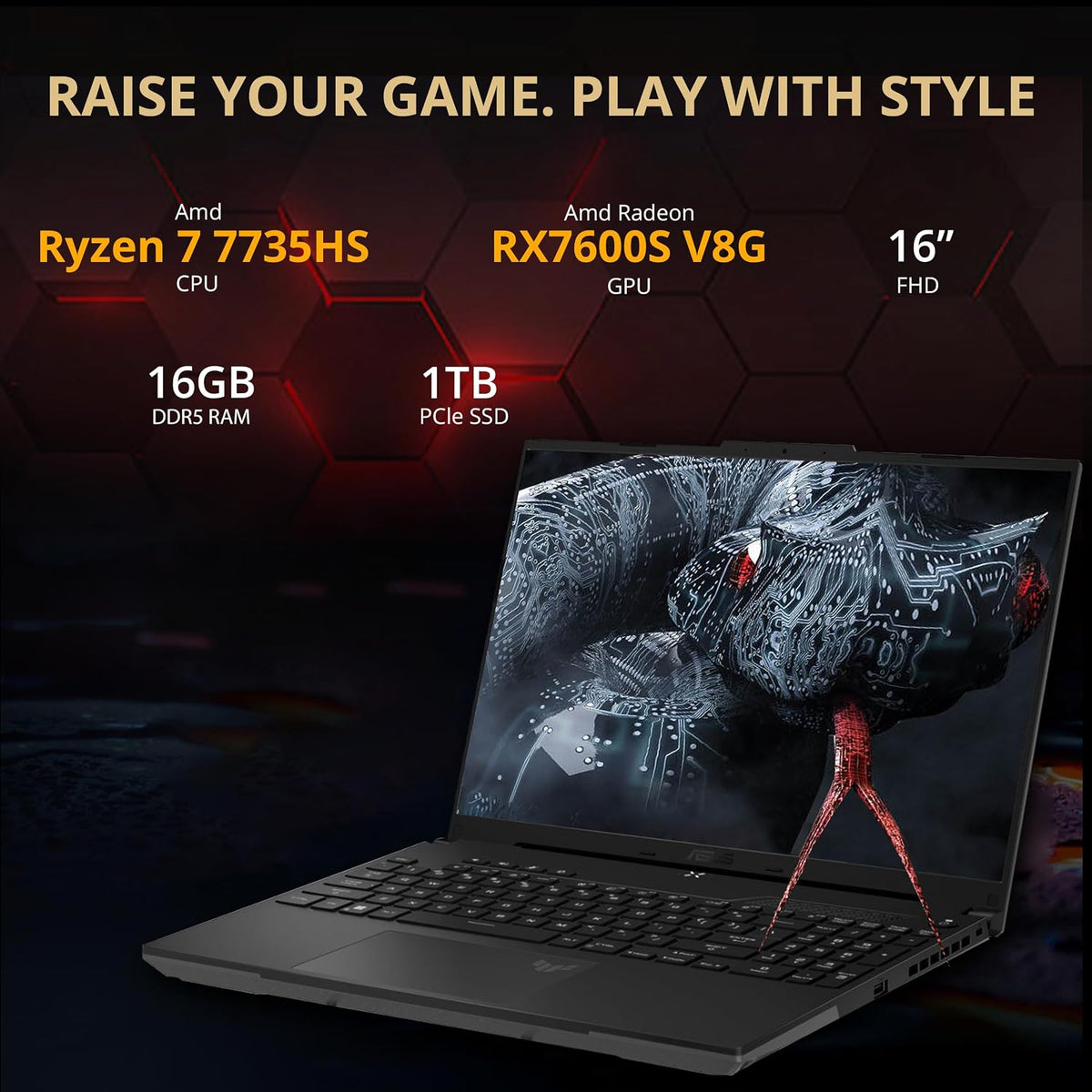 Asus TUF A16 16'' FHD 165Hz Gaming Laptop, AMD Ryzen 7-7735HS, Radeon RX7600S V8G Graphics, 16GB DDR5 RAM, 1TB PCIe SSD, RGB Backlit Keyboard, Wi-Fi 6, Black, Win 11 Pro, 32GB USB Card (Renewed)