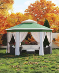 GarveeLife Pop Up Gazebo 13x13ft, Outside Canopy Tent with 6 Pcs Mosquito Netting, One Push Setup for Backyard Patio Garden Activities - Green & Beige