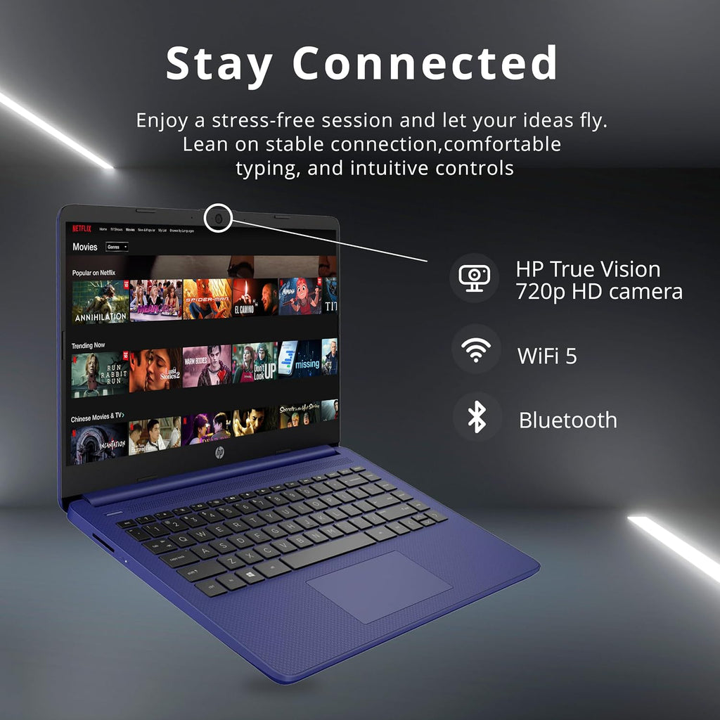 HP Stream 14' HD BrightView Laptop, Intel Celeron N4120 Processor, 16GB RAM, 64GB SSD, Intel UHD Graphics, 720p Webcam, WiFi, HDMI, Win 11 S, Blue (Renewed)
