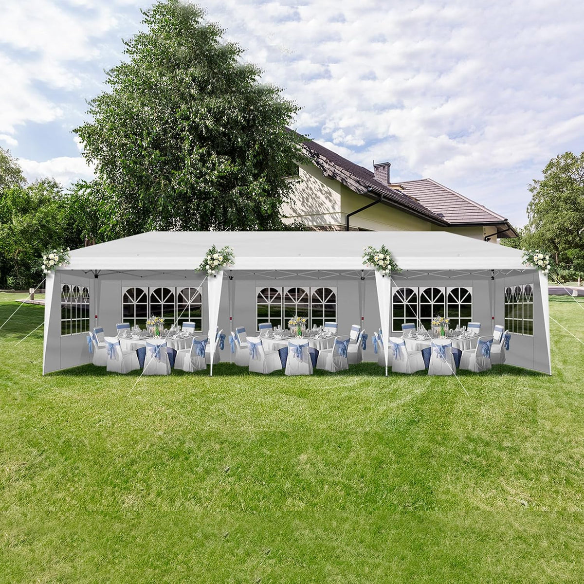 VINGLI 10x30 Pop Up Canopy Tent with Sidewalls, Outdoor Gazebo Canopy Tent, Patio Event Tents Outdoor Event Shelter for Parties (White)