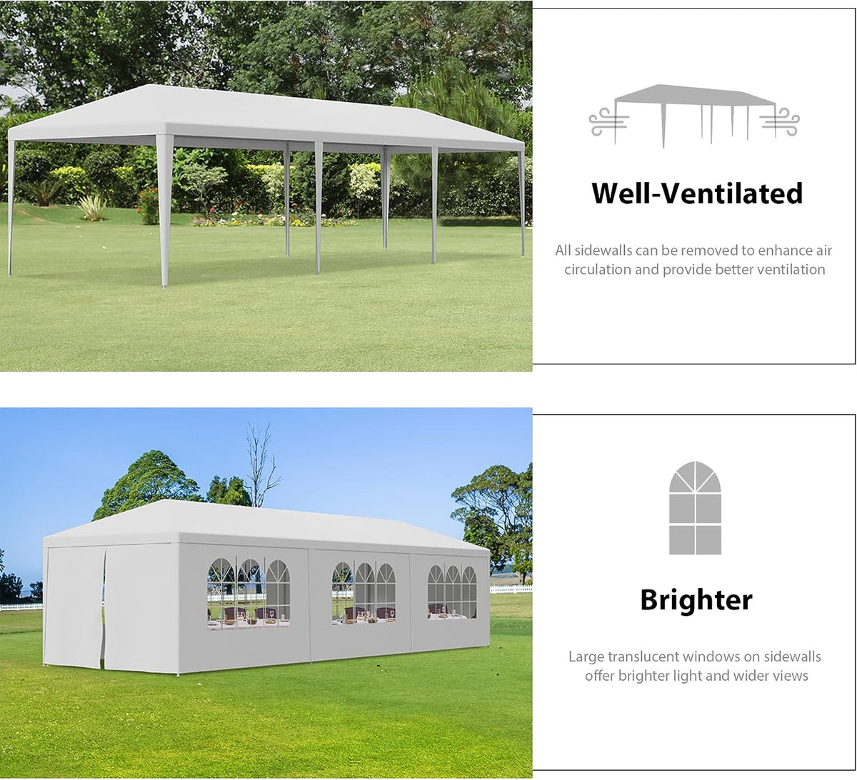 10' x 30' Outdoor Waterproof Gazebo Canopy Tent with Removable Sidewalls and Windows Heavy Duty Tent for Party Wedding Events Beach BBQ, White