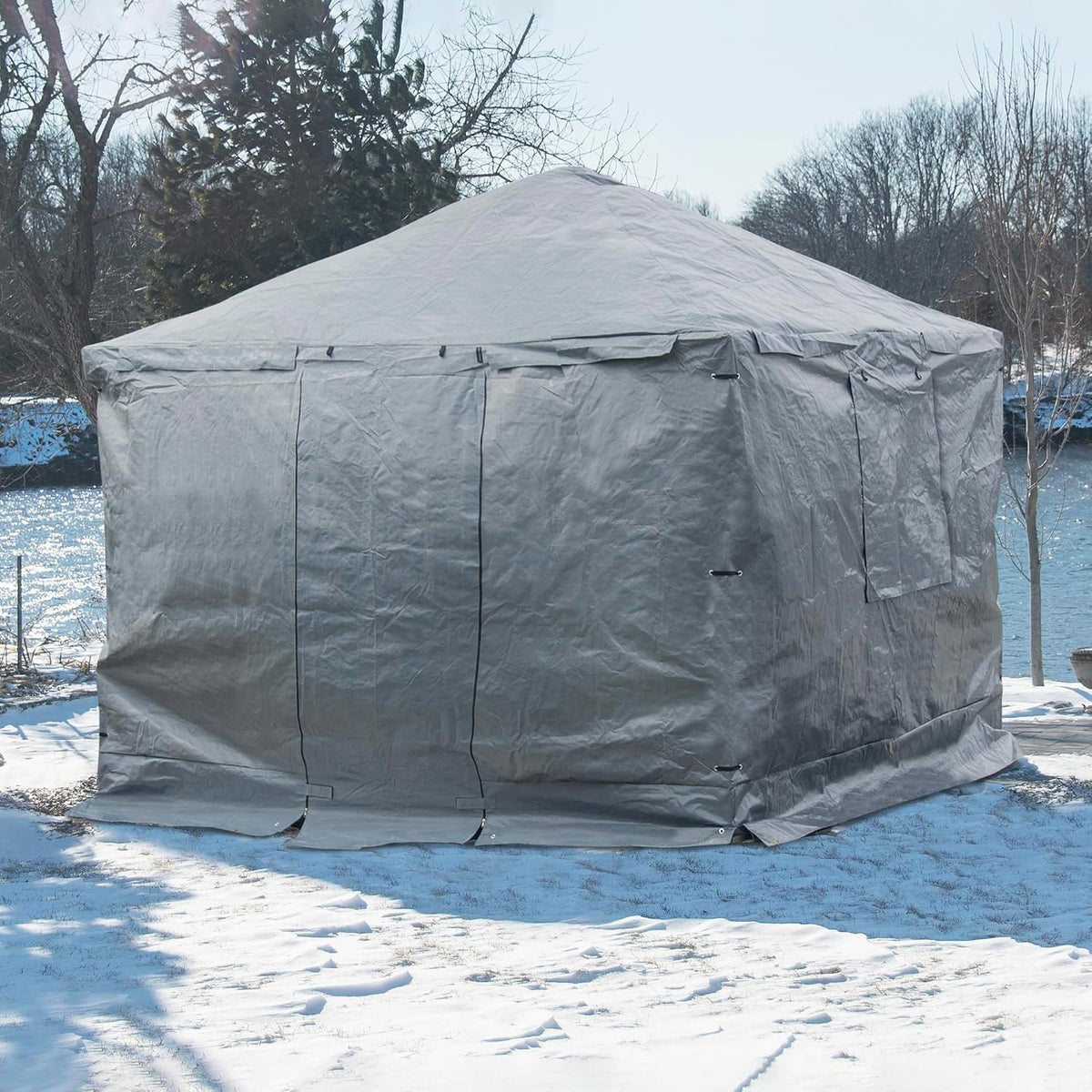 Sojag Winter Cover Plus for Tall Hard Top Gazebos, Waterproof 10' x 10' Storage for Grill & Patio Furniture, Roll-Up Door, and Vented Panels, All-Season Outdoor Storage, Grey