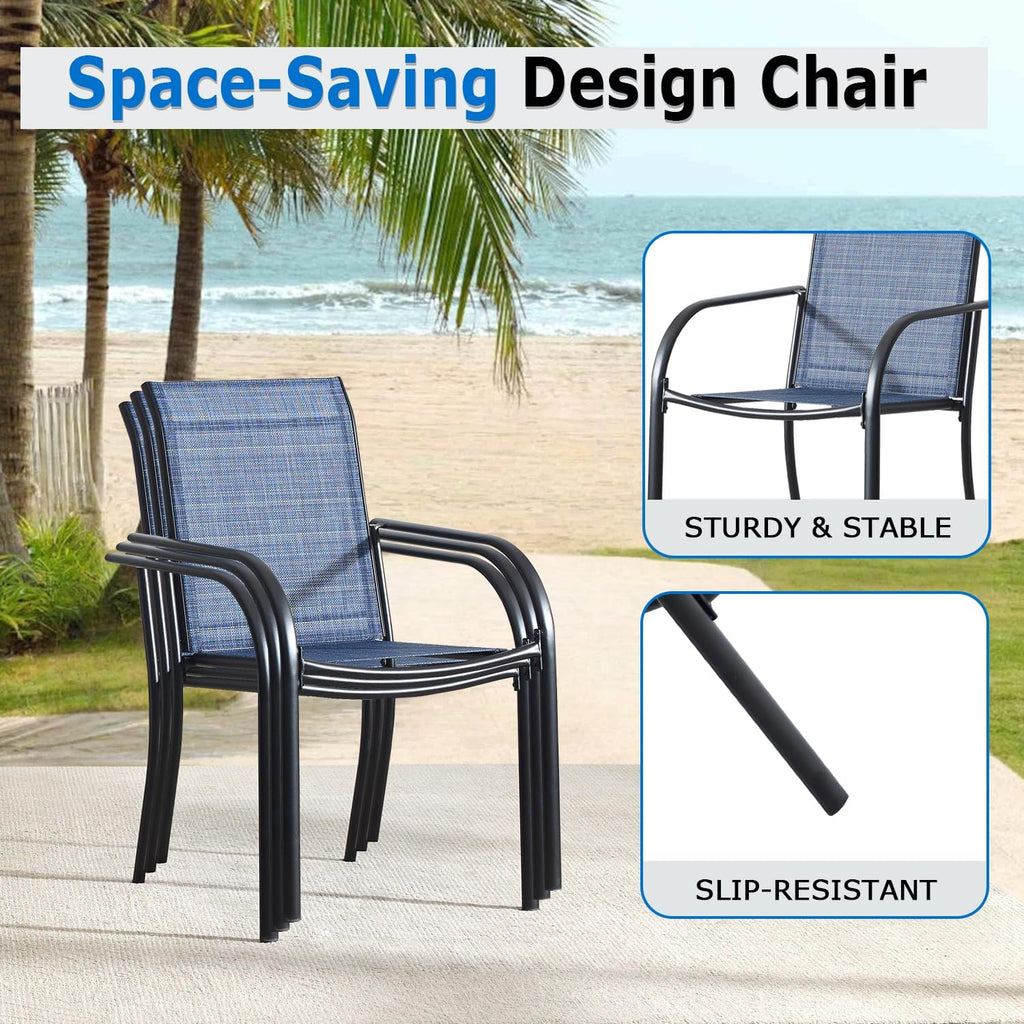 5-Piece Patio Furniture Set, Patio Table and Chairs Set of 4, Ivory Round Patio Table and Light Blue Chairs, Patio Furniture Set for Garden, Yard, Patio