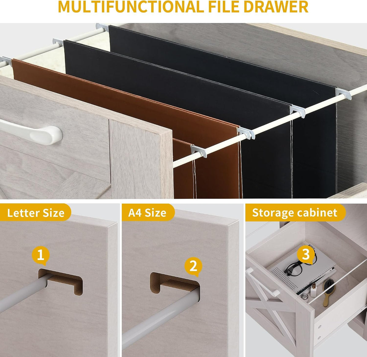 DWVO L Shaped Desk with File Drawer, 60' Corner Computer Desk with Power Outlets, Home Office Desk with Monitor Stand & Storage Shelves & File Cabinet, Grey Wash
