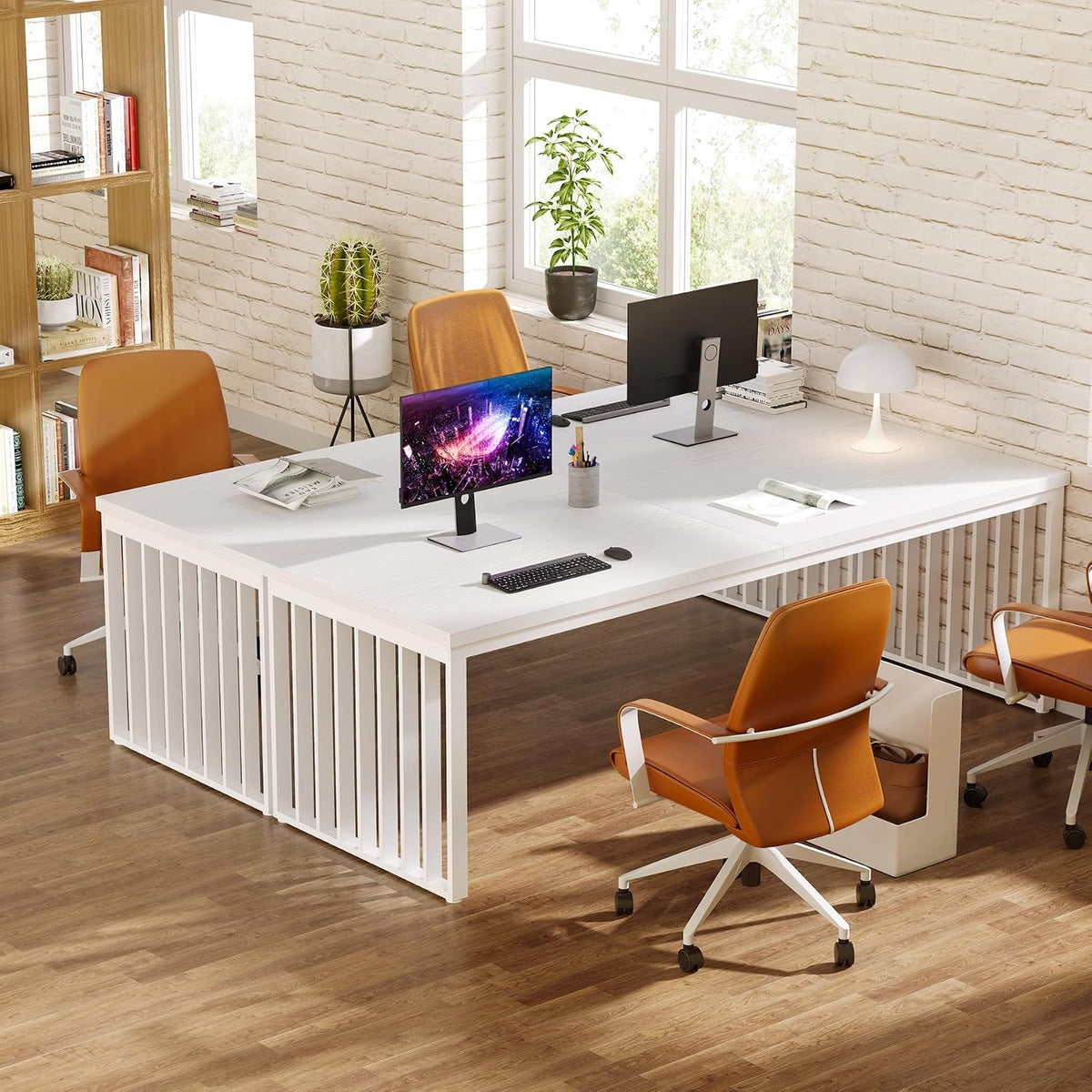 Tribesigns 78.74' Extra Long Computer Desk 2 Person Desk, Double Long Table with Heavy Duty Metal Frame, Double Workstation Study Table for Home Office (Without Chair) (White)
