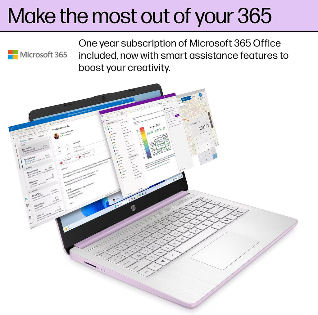 HP 14 Laptop Student Business 2025 Flagship Computer, AI Copilot, 4-Core 13th Gen Intel CPU, 16GB RAM 628GB Storage (128GB UFS+500GB Ext) 1-Yr Office 365 Long Battery HubxcelAccessory Win 11S Lavender