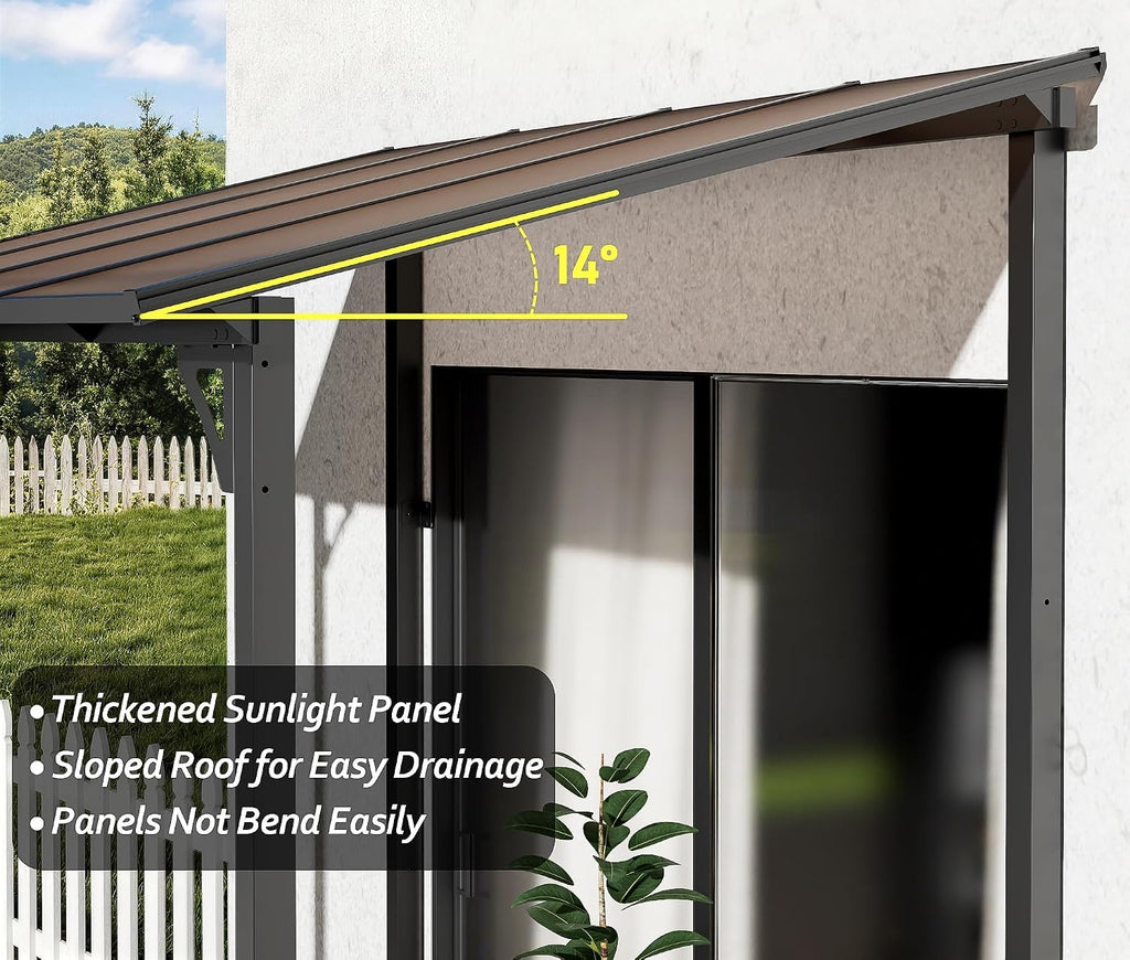 5' x 8' Lean to Gazeb,Hardtop Galvanized Steel Pergola with Sloped Polycarbonate Roof,Wall Mounted Gazebo Patio Canopy with Ground Anchor for Backyard Deck